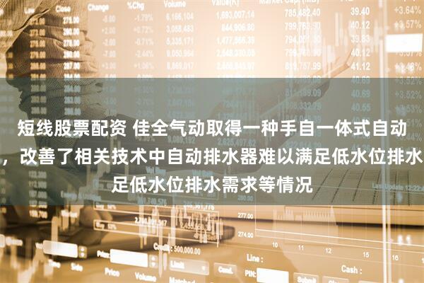 短线股票配资 佳全气动取得一种手自一体式自动排水器专利，改善了相关技术中自动排水器难以满足低水位排水需求等情况
